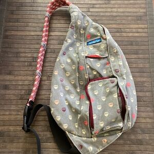 KAVU Rope Sling Bag Gray With Owl Print